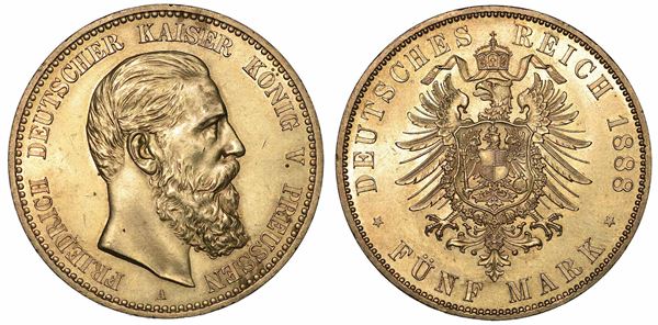 GERMANIA - PRUSSIA. FRIEDRICH III, 1852-1907. 5 Mark 1888. Berlino.