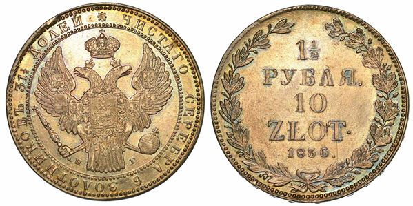 POLONIA/RUSSIA. NIKOLAUS I, 1825-1855. 1 1/2 Rubli (10 Zlotych) 1836 San Pietroburgo, emissione per la Polonia.