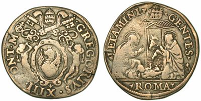 Gregorio XIII (ugo Bomcompagni), 1572-1585. Testone. Roma.