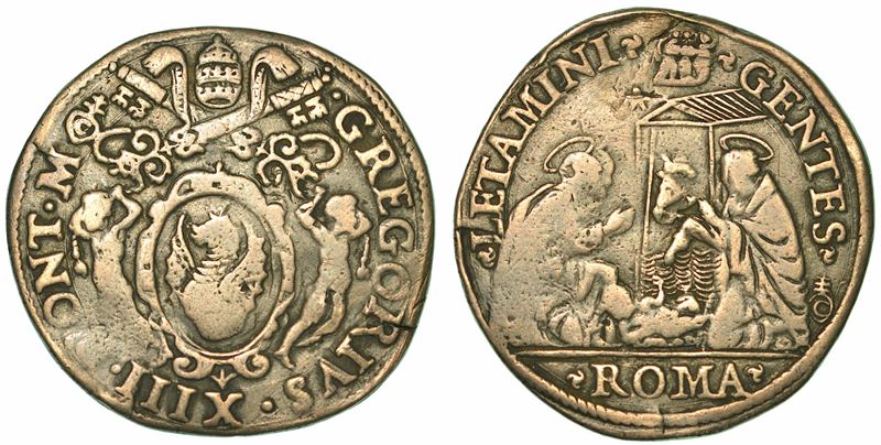 GREGORIO XIII (UGO BOMCOMPAGNI), 1572-1585. Testone. Roma.  - Asta Numismatica - I - Cambi Casa d'Aste