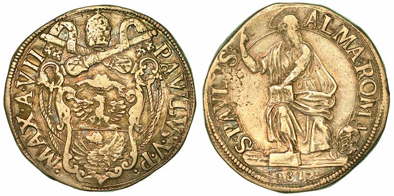 PAOLO V (CAMILLO BORGHESE), 1605-1621. Testone 1612/A. VII. Roma.  - Asta Numismatica - I - Cambi Casa d'Aste