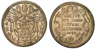 Innocenzo XI (benedetto Odescalchi), 1676-1689. Testone 1684/a. VIII. Roma.