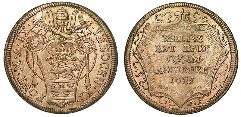 INNOCENZO XI (BENEDETTO ODESCALCHI), 1676-1689. Testone 1685/A. IX.  - Auction Numismatics - I - Cambi Casa d'Aste
