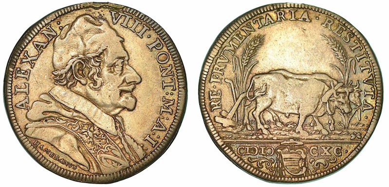 ALESSANDRO VIII (PIETRO OTTOBONI), 1689-1691. Testone 1690/A. I. Roma.  - Asta Numismatica - I - Cambi Casa d'Aste