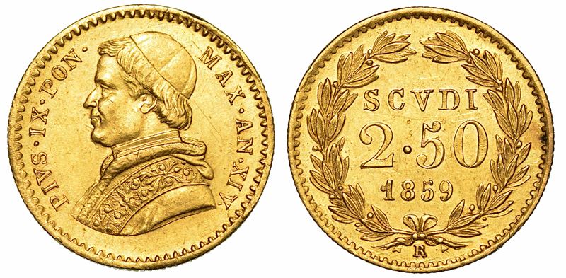 PIO IX (GIOVANNI MARIA MASTAI FERRETTI), 1846-1878. 2,50 Scudi 1859/A. XIV. Roma.  - Asta Numismatica - I - Cambi Casa d'Aste
