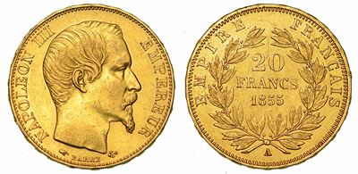 Francia. Napoleon III, 1852-1870. 20 Francs 1855. Parigi.