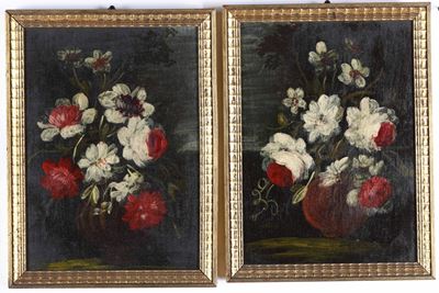 Scuola del XIX Secolo Nature Morte con Vasi di Fiori