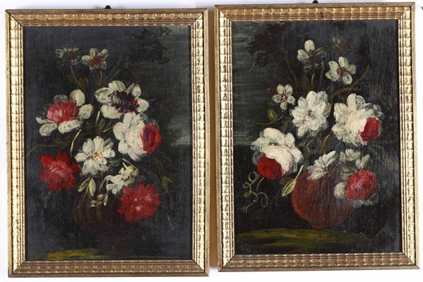 Scuola del XIX secolo Nature morte con vasi di fiori