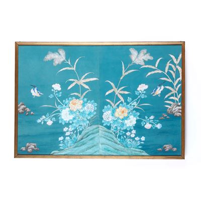 Dipinto su Carta Raffigurante Soggetto Naturalistico con Uccellini e Fiori, Cina, Dinastia Qing, ...