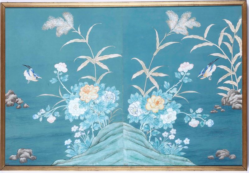 Dipinto su carta raffigurante soggetto naturalistico con uccellini e fiori, Cina, Dinastia Qing, XIX secolo  - Auction Orietal Art - Cambi Casa d'Aste