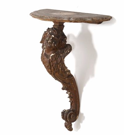 Consolle in Legno Intagliato con Putto. Elementi Antichi