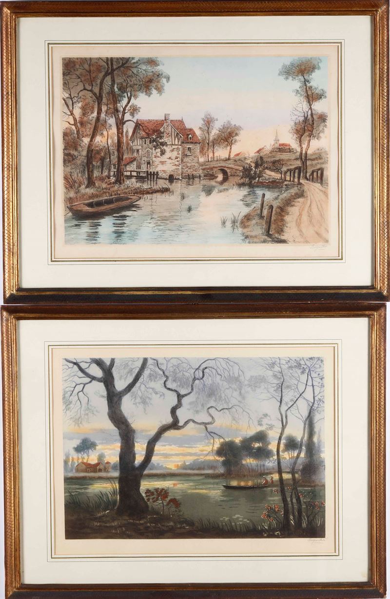 Coppia di stampe raffiguranti paesaggi fluviali  - Auction Antique April - Cambi Casa d'Aste
