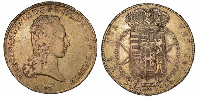 FIRENZE. FERDINANDO III DI LORENA, (I periodo) 1790-1801. Francescone 1798.  - Auction Numismatics - I - Cambi Casa d'Aste