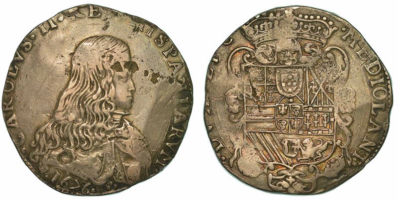 MILANO. CARLO II D'ASBURGO, 1665-1700. Filippo o Carlo 1676.  - Auction Numismatics - I - Cambi Casa d'Aste