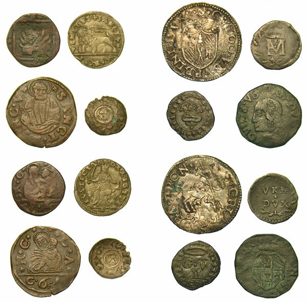 ZECCHE ITALIANE (VENEZIA URBINO E CASTELDURANTE). Lotto di otto monete.