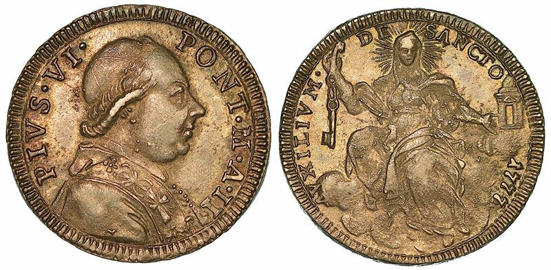 PIO VI (GIOVANNI ANGELO BRASCHI), 1775-1779. Doppio Giulio 1777/A. II.  - Asta Numismatica - I - Cambi Casa d'Aste
