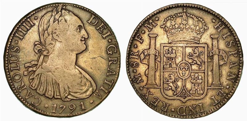 MESSICO. CARLOS IV, 1788-1808. 8 Reales 1791. Città del Messico.  - Auction Numismatics - I - Cambi Casa d'Aste