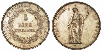 Milano. Governo Provvisorio di Lombardia, 1848. 5 Lire 1848.