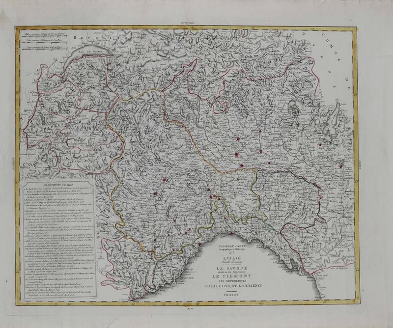 Nouvelle carte geographique et historique de l'Italie - Fine XVIII secolo  - Asta Stampe, Vedute e Carte Geografiche - Cambi Casa d'Aste