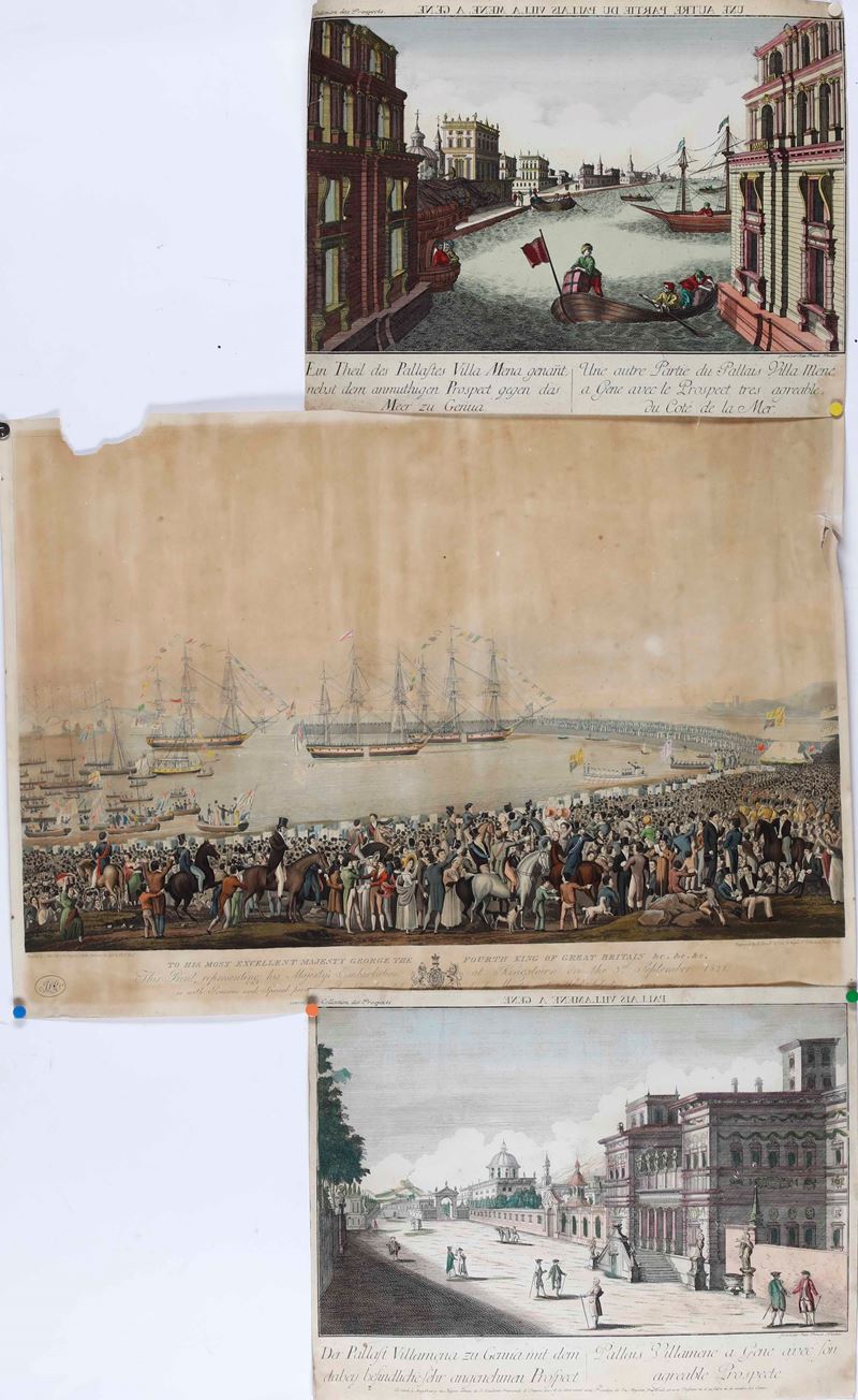 vedute ottiche sul modello Remondini 2 vedute ottiche francesi raffiguranti scorci della città di Genova  - Auction Prints, Views and Maps - Cambi Casa d'Aste