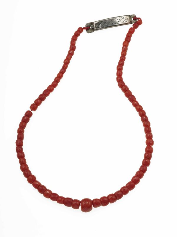 Coral necklace with silver clasp