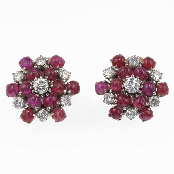 Pair of diamond and ruby earrings