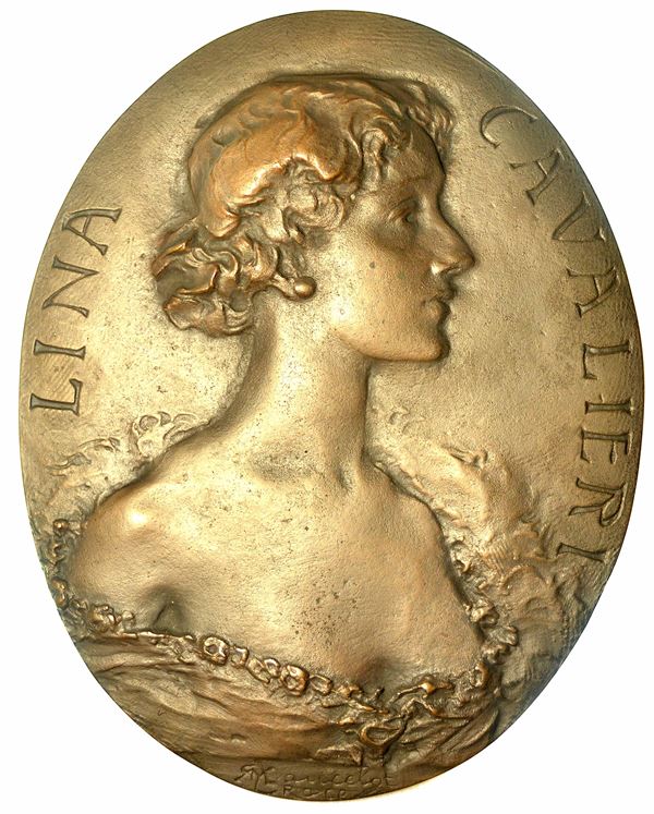 LINA CAVALIERI (NATALINA CAVALIERI), 1874–1944. Placchetta ovale in bronzo s.d.