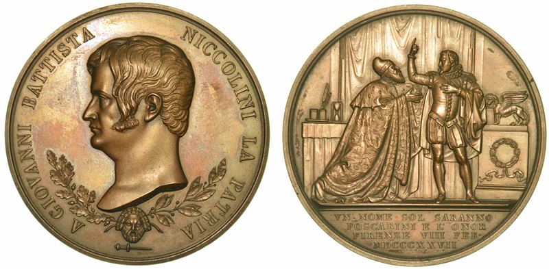 GIOVANNI BATTISTA NICCOLINI (letterato e tragediografo), 1782-1861. Medaglia in bronzo 1827.  - Asta Numismatica - I - Cambi Casa d'Aste