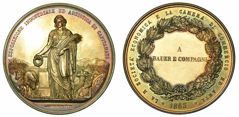 ESPOSIZIONE INDUSTRIALE ED ARTISTICA DI CAPITANATA (FOGGIA). Medaglia in argento 1865.  - Asta Numismatica - I - Cambi Casa d'Aste