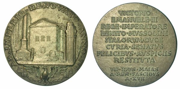 OPERE DI RESTAURO DELLA CURIA IULIA NEI FORI IMPERIALI. VENTENNIO FASCISTA, DAL 1923 AL 1943. Medaglia 1939/A. XVII. Bronzo.