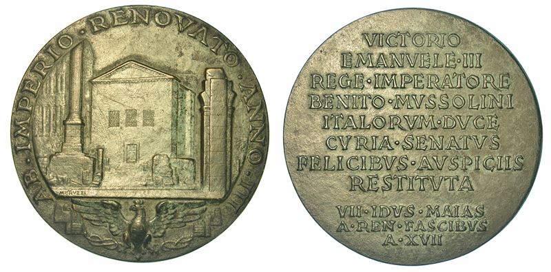 OPERE DI RESTAURO DELLA CURIA IULIA NEI FORI IMPERIALI. VENTENNIO FASCISTA, DAL 1923 AL 1943. Medaglia 1939/A. XVII. Bronzo.  - Asta Numismatica - I - Cambi Casa d'Aste