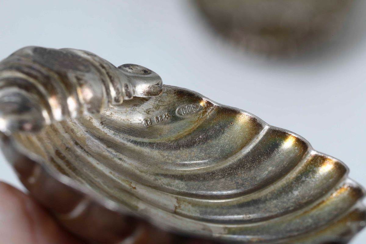 Sei Saliere a Conchiglia, Argenteria Veneta del XX Secolo, Argentiere Greggio, Padova.