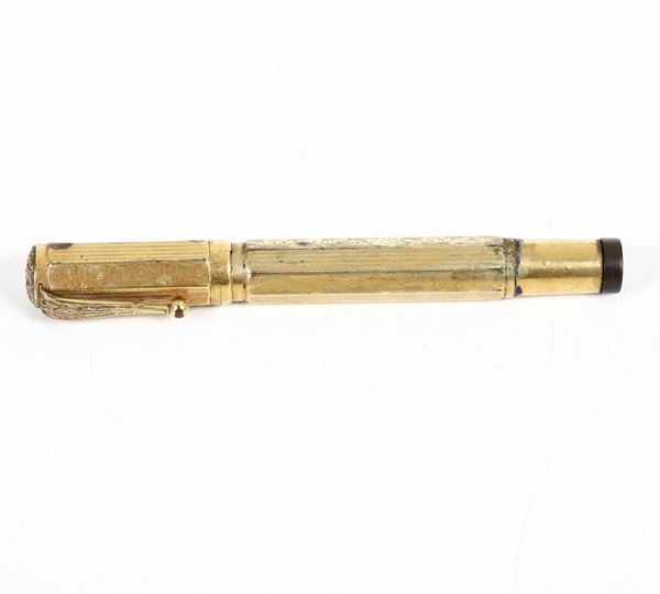 Penna stilografica placcata in oro 18 kt. XX secolo