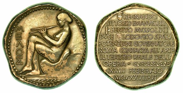 RIAPERTURA DEL TEATRO DELL'OPERA ROMA. Medaglia in bronzo argentato 1928.