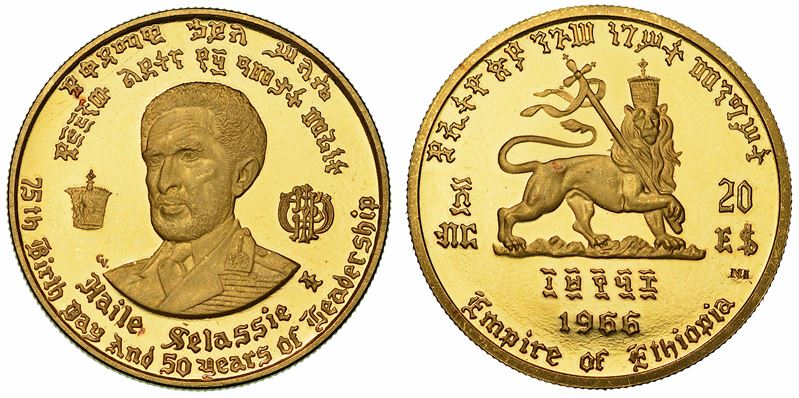 ETIOPIA. HAILE SELASSIE, 1941-1974. 20 Dollars 1966.  - Asta Numismatica - I - Cambi Casa d'Aste