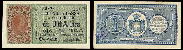REGNO D'ITALIA. UMBERTO I DI SAVOIA, 1878-1900. Buono di Cassa da 1 Lira 15/09/1893.