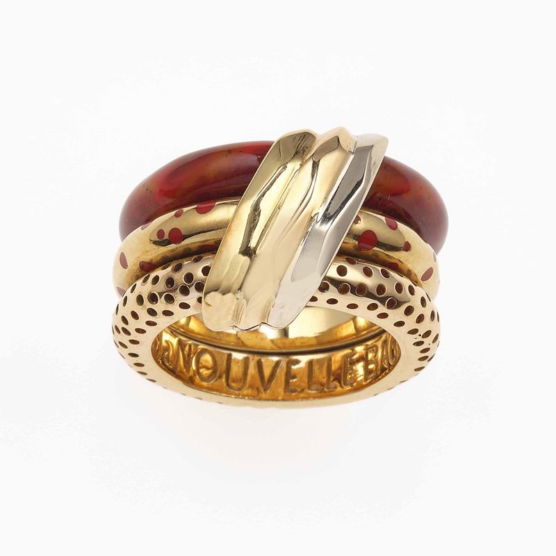 Enamel and gold ring. Signed La Nouvelle Bague, fitted case  - Auction Jewels - Cambi Casa d'Aste
