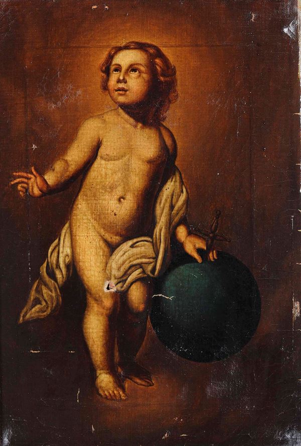 Scuola del XVIII secolo Gesù Bambino come Salvator Mundi