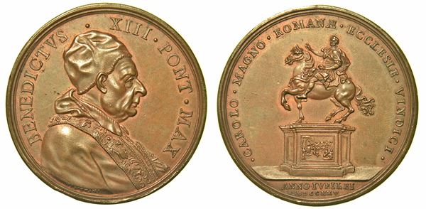 BENEDETTO XIII (PIETRO FRANCESCO ORSINI), 1724-1730. Medaglia in bronzo Anno Giubilare 1725. Inaugurazione del monumento di Carlo Magno.