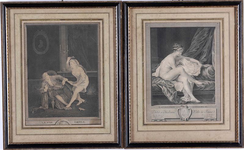 Francia, sec XIX L’attention dangereuse - Dédié a Madam Wille la Jeune - Tiré du Cabinet de Monsieur le Comte Hanegwood par son très Humble et très Obeissant Serviteur Dennel  - Auction Prints, Views and Maps - Cambi Casa d'Aste