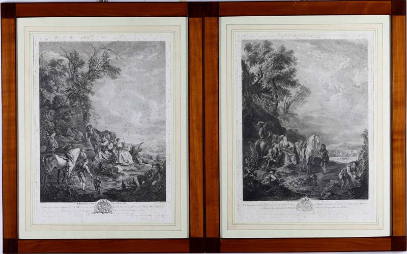 Jacques-Philippe Le Bas Due incisioni sul tema della caccia.. Parigi 1745  - Auction Prints, Views and Maps - Cambi Casa d'Aste