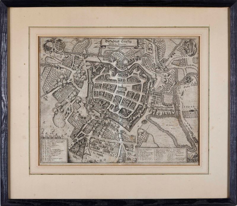 Veduta topografica di Lipsia Die Statt Leipzig... s.d. ma sec XVIII  - Auction Prints, Views and Maps - Cambi Casa d'Aste