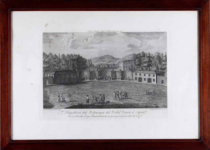 Lucchese Giuseppe Angeli Terza veduta della Villa Mansi. Prospettiva del retro casa del nobil uomo il signor senatore marchese Luigi Mansi... Lucca fine sec. XVIII  - Auction Prints, Views and Maps - Cambi Casa d'Aste