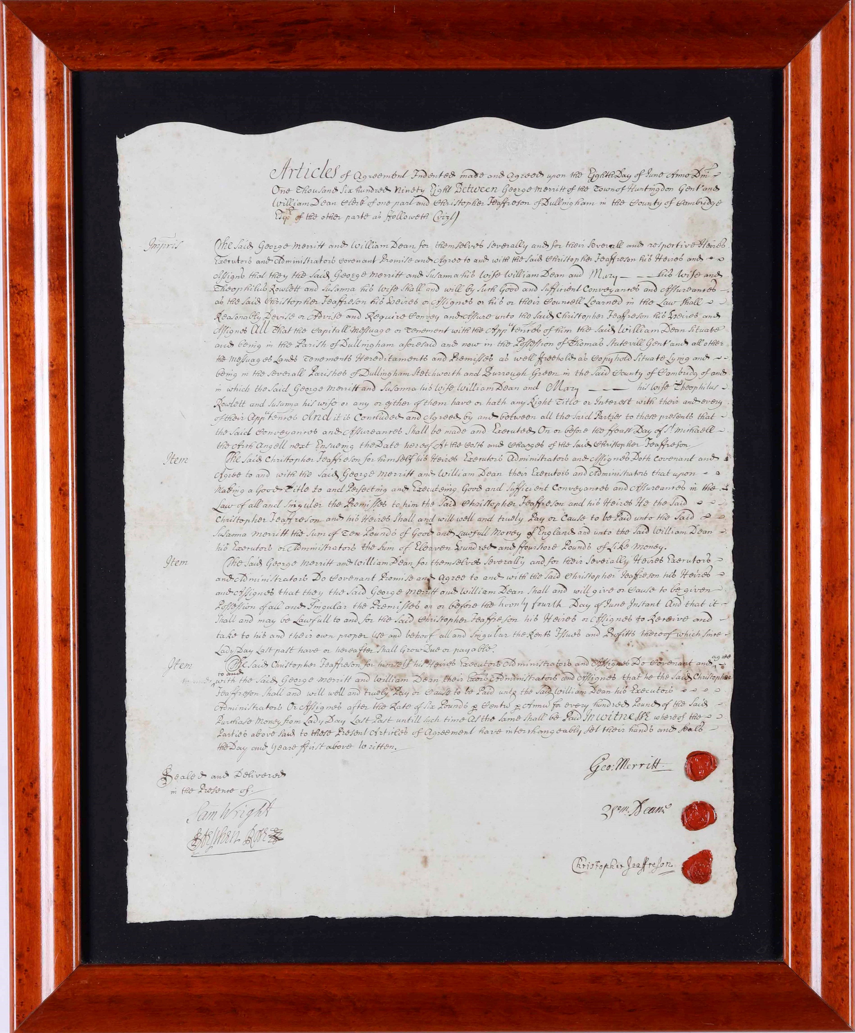 Documenti in Pergamena e Carta 4 Documenti Legali (contratti, Ecc.) Inglesi su Pergamena, Scritti...