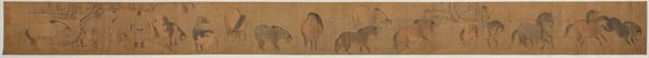 Stampa su seta raffigurante cavalli e cavalieri, Cina, XX secolo