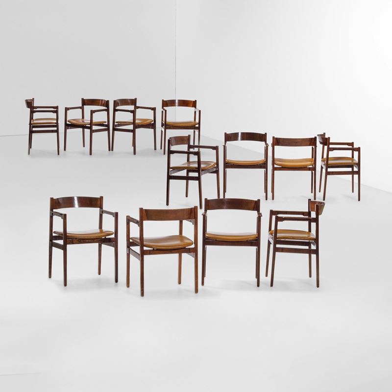 Gianfranco Frattini : Dodici sedie variante del mod. 101  - Asta Design - Cambi Casa d'Aste