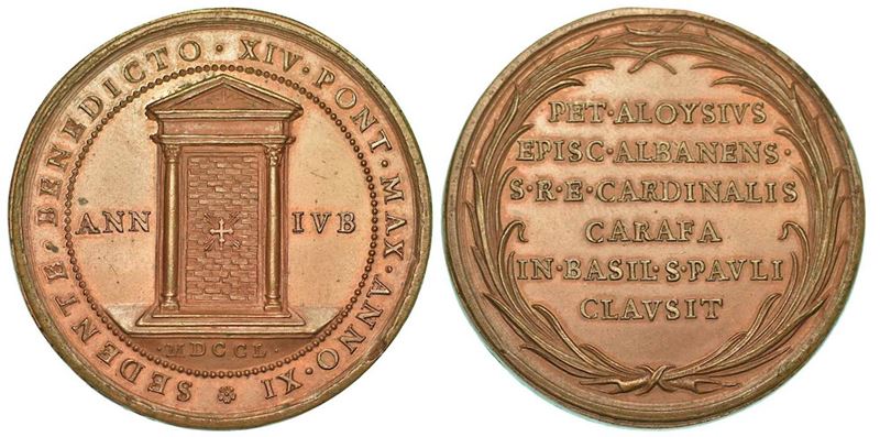 BENEDETTO XIV (PROSPERO LORENZO LAMBERTINI), 1740-1758. Medaglia in bronzo Anno Giubilare 1750/A. IX.  - Auction Numismatics - I - Cambi Casa d'Aste