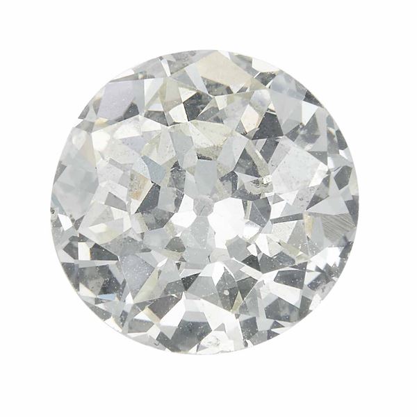 Diamante di vecchio taglio di ct 4.04, colore O-P, caratteristiche interne VS2, fluorescenza UV nulla