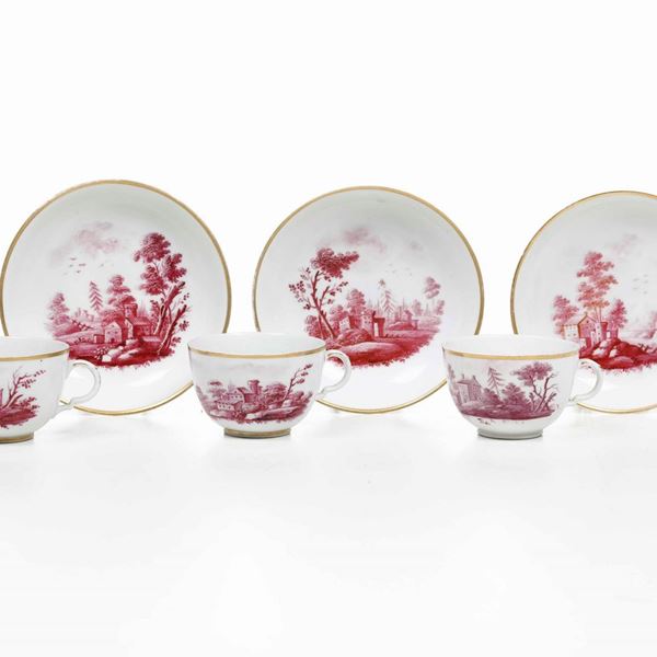 Tre tazze con piattini Doccia, Manifattura Ginori, verso la fine del XVIII secolo