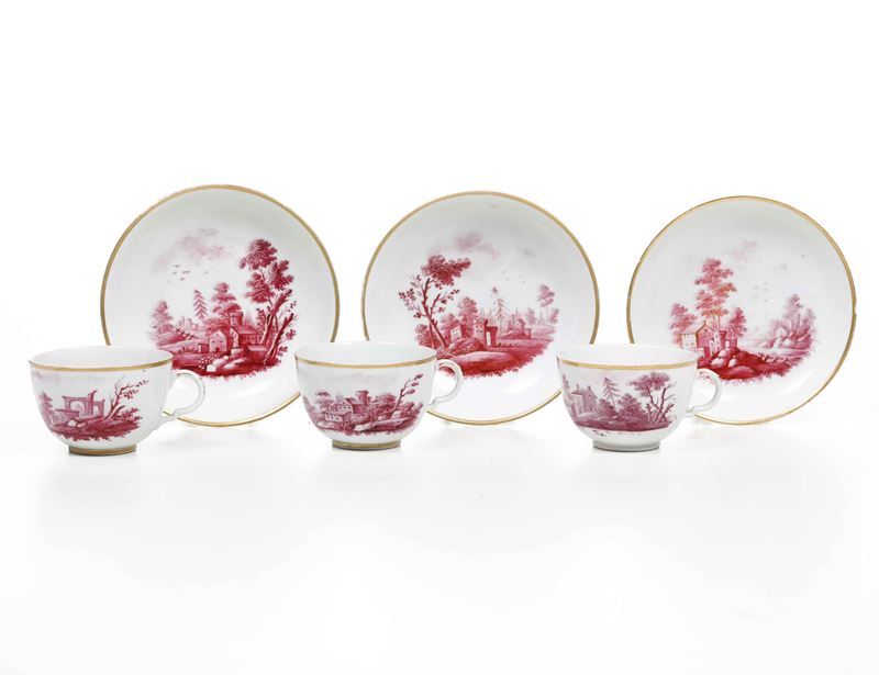 Tre tazze con piattini Doccia, Manifattura Ginori, verso la fine del XVIII secolo  - Asta Ceramiche - Cambi Casa d'Aste